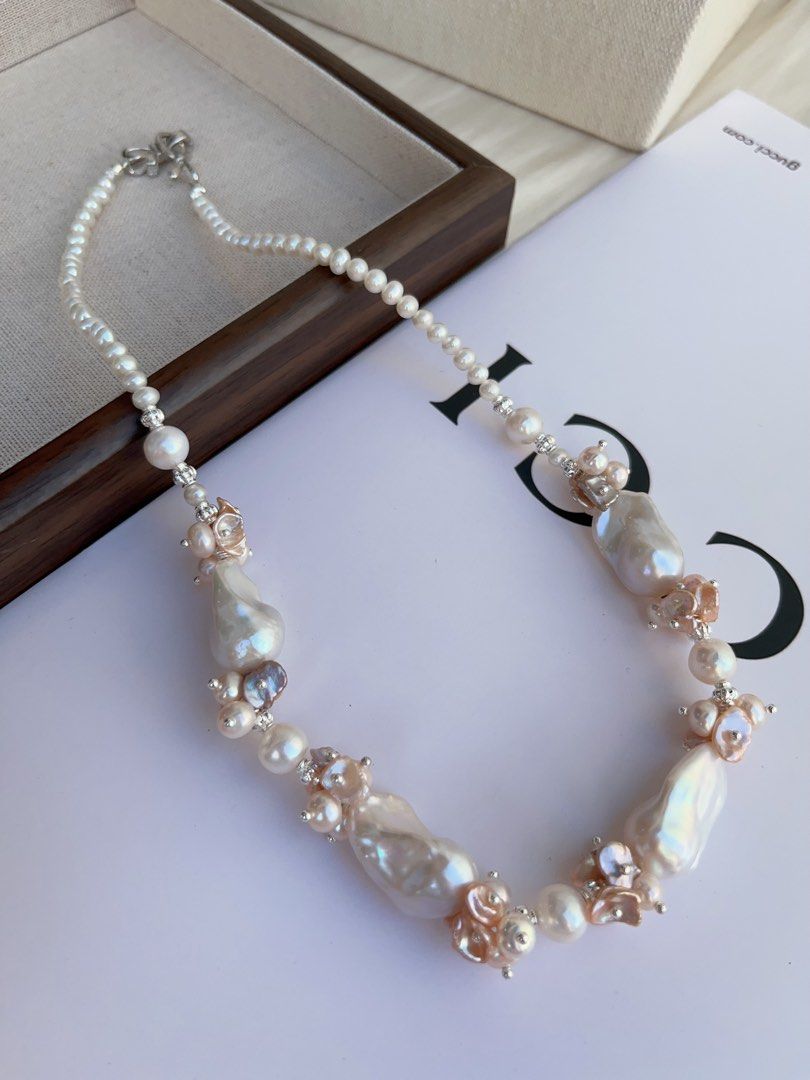 #PN988 [Floral Series] Freshwater Pearl Necklace | Mixed Colour | Fairy-tail White | Lustrous Fishtail | Petals| 44cm Long| Perfect for Wedding mg, Anniversary | Wedding in the Dream
