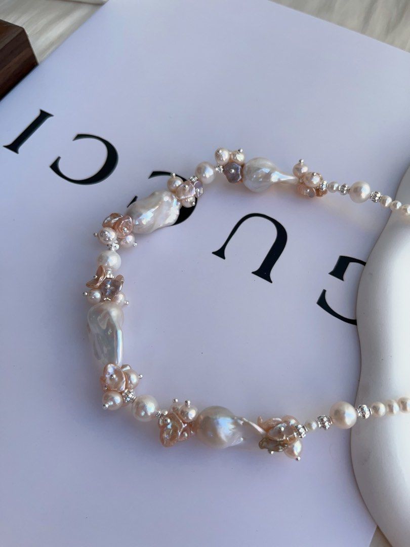 #PN988 [Floral Series] Freshwater Pearl Necklace | Mixed Colour | Fairy-tail White | Lustrous Fishtail | Petals| 44cm Long| Perfect for Wedding mg, Anniversary | Wedding in the Dream