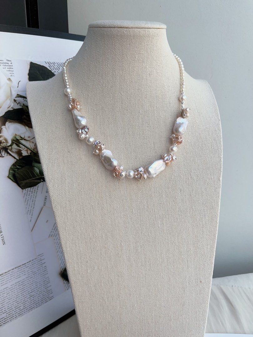 #PN988 [Floral Series] Freshwater Pearl Necklace | Mixed Colour | Fairy-tail White | Lustrous Fishtail | Petals| 44cm Long| Perfect for Wedding mg, Anniversary | Wedding in the Dream