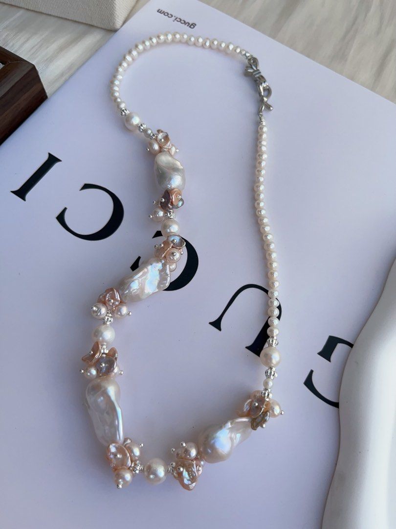 #PN988 [Floral Series] Freshwater Pearl Necklace | Mixed Colour | Fairy-tail White | Lustrous Fishtail | Petals| 44cm Long| Perfect for Wedding mg, Anniversary | Wedding in the Dream