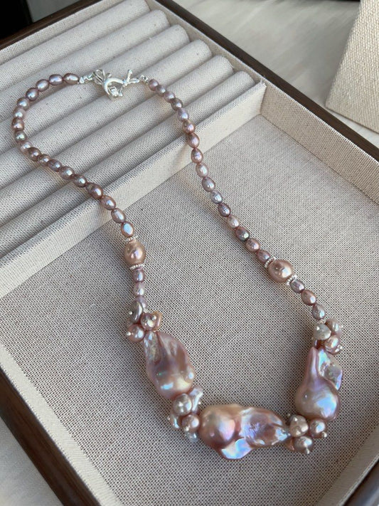 #PN989 [Floral Series] Freshwater Pearl Necklace | Purple Petals| Purple Big Fishtail Baroque Pearl | Lustrous | 41cm| You Are What You Wear