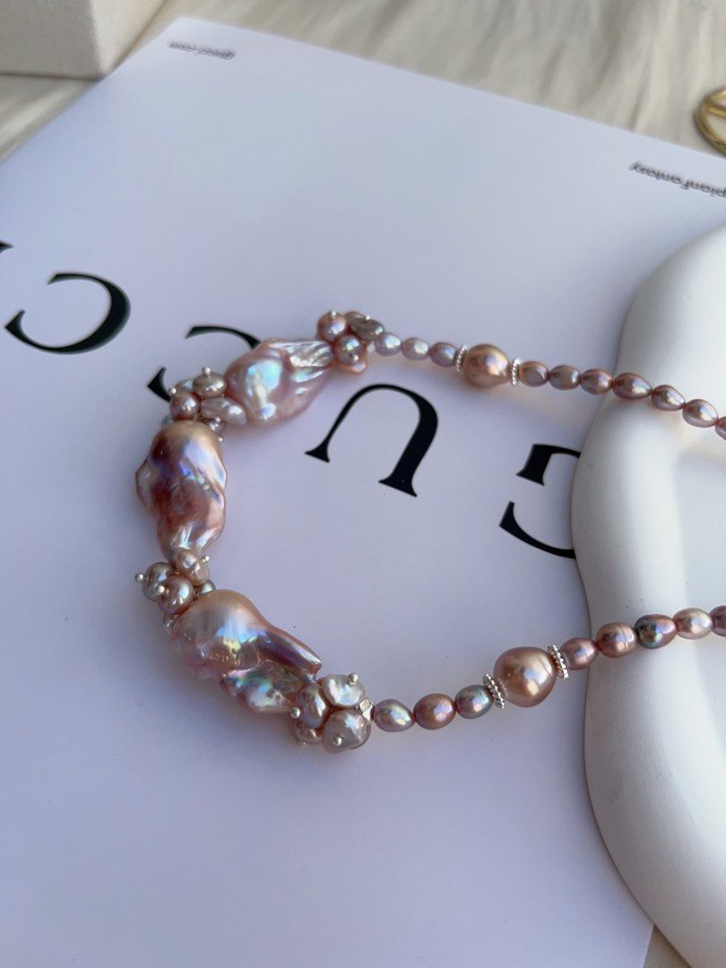 #PN989 [Floral Series] Freshwater Pearl Necklace | Purple Petals| Purple Big Fishtail Baroque Pearl | Lustrous | 41cm| You Are What You Wear