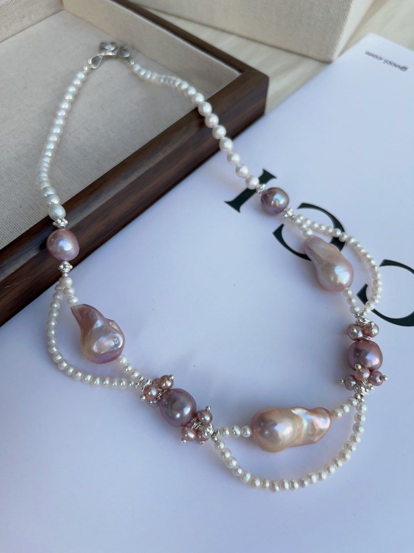 #PN990 [Floral Series] Freshwater Pearl Necklace | Fairy Purple | Lustrous Fishtail Baroque Pearl | Lace Design | Ultimate Elegance| Natural Flaws | 45cm| You Know What You Want