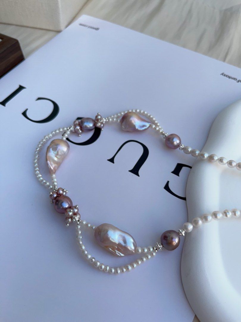 #PN990 [Floral Series] Freshwater Pearl Necklace | Fairy Purple | Lustrous Fishtail Baroque Pearl | Lace Design | Ultimate Elegance| Natural Flaws | 45cm| You Know What You Want