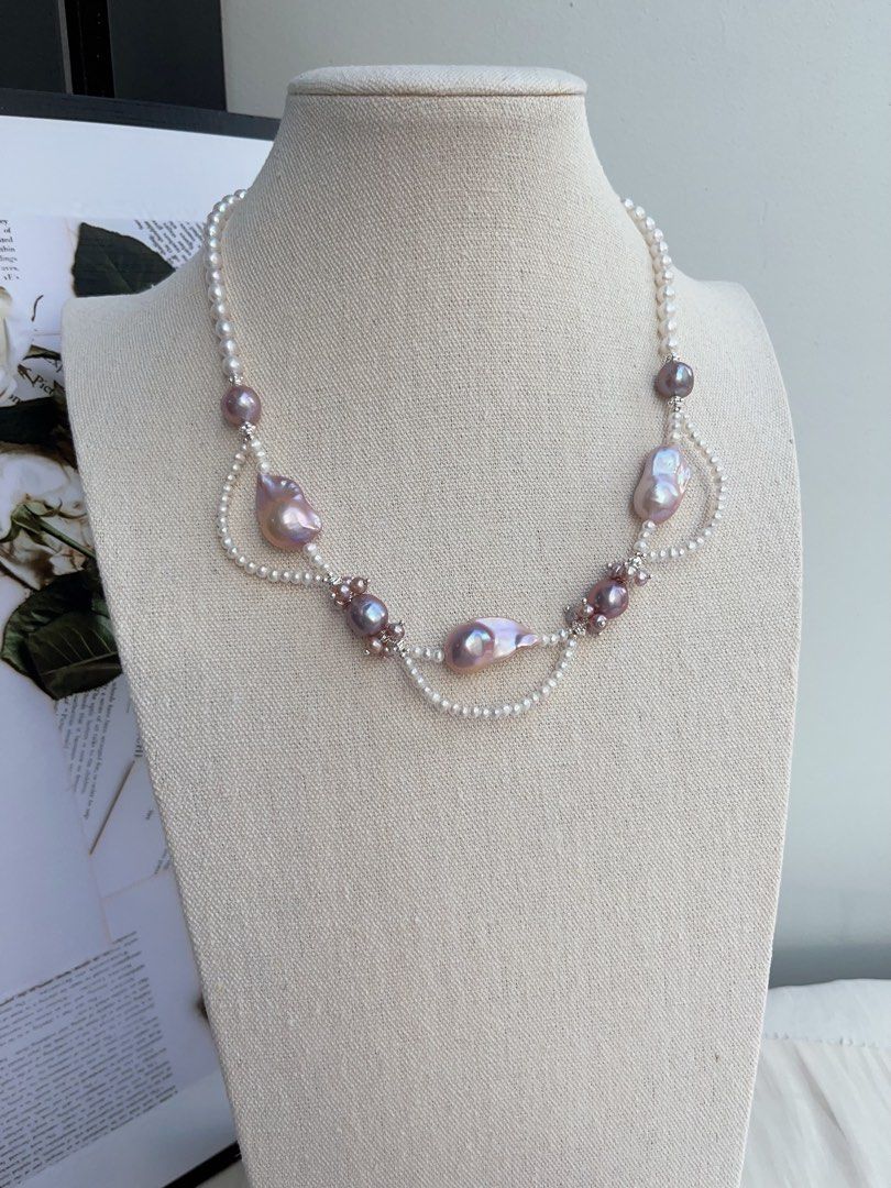 #PN990 [Floral Series] Freshwater Pearl Necklace | Fairy Purple | Lustrous Fishtail Baroque Pearl | Lace Design | Ultimate Elegance| Natural Flaws | 45cm| You Know What You Want