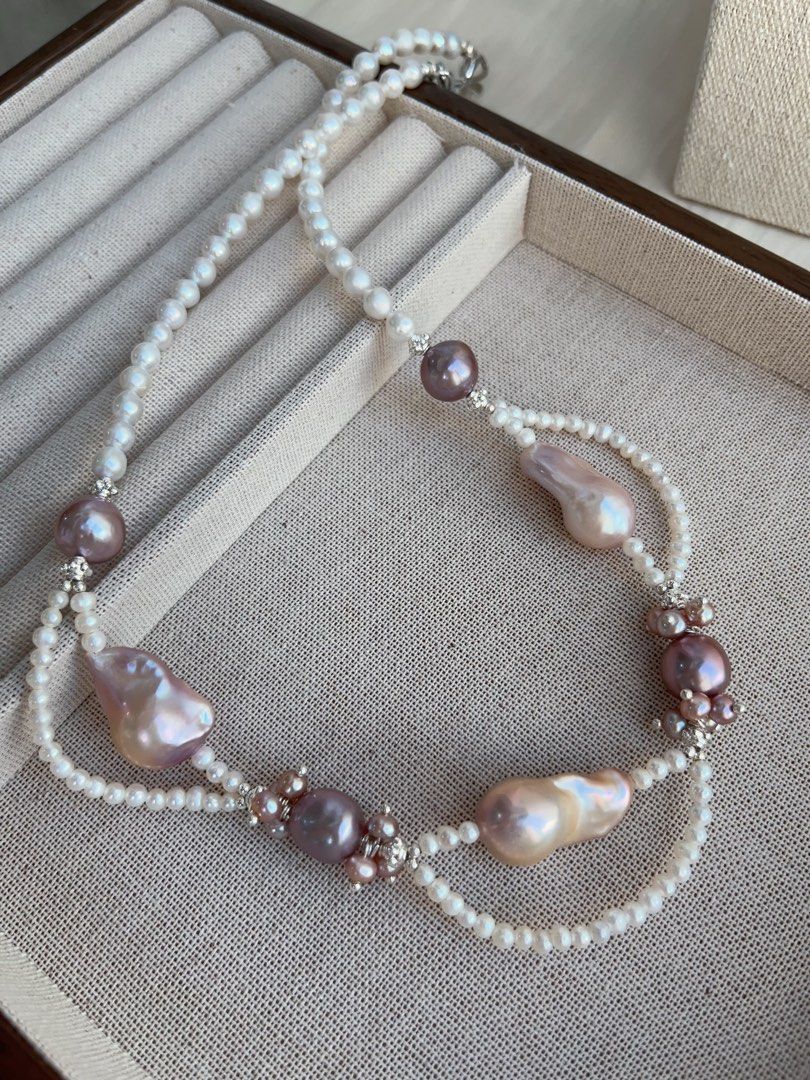 #PN990 [Floral Series] Freshwater Pearl Necklace | Fairy Purple | Lustrous Fishtail Baroque Pearl | Lace Design | Ultimate Elegance| Natural Flaws | 45cm| You Know What You Want