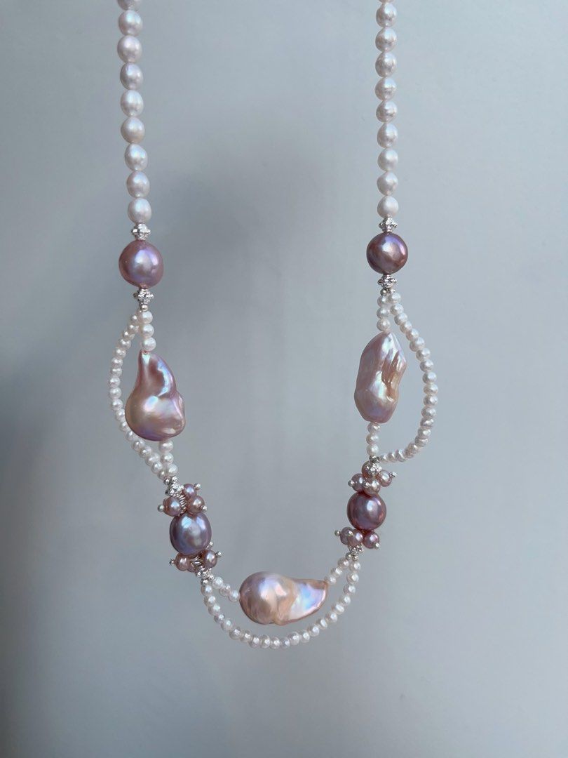 #PN990 [Floral Series] Freshwater Pearl Necklace | Fairy Purple | Lustrous Fishtail Baroque Pearl | Lace Design | Ultimate Elegance| Natural Flaws | 45cm| You Know What You Want