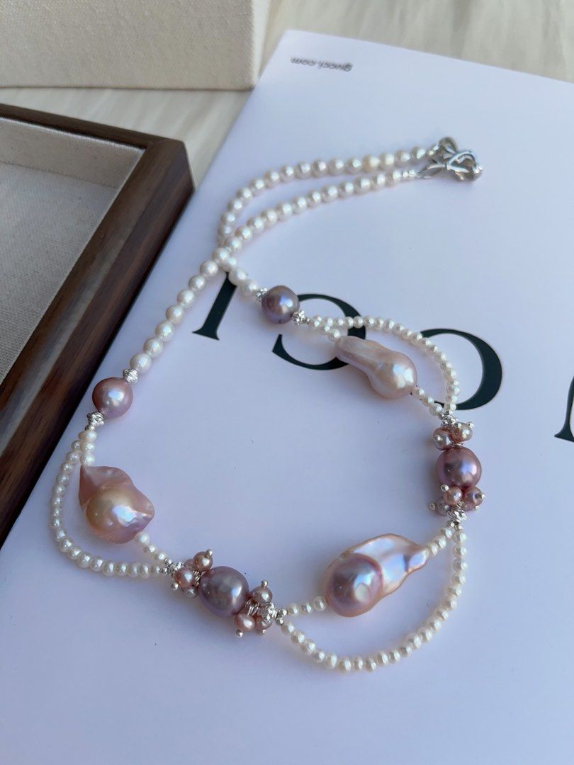 #PN990 [Floral Series] Freshwater Pearl Necklace | Fairy Purple | Lustrous Fishtail Baroque Pearl | Lace Design | Ultimate Elegance| Natural Flaws | 45cm| You Know What You Want