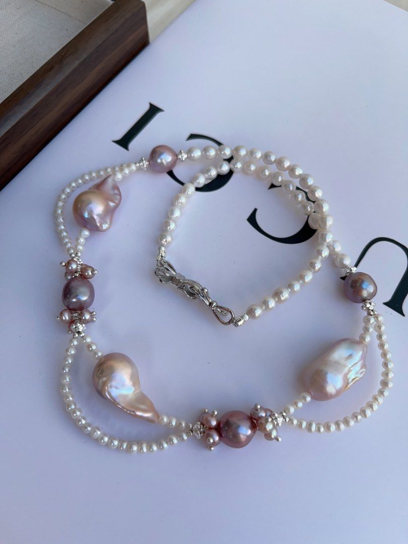 #PN990 [Floral Series] Freshwater Pearl Necklace | Fairy Purple | Lustrous Fishtail Baroque Pearl | Lace Design | Ultimate Elegance| Natural Flaws | 45cm| You Know What You Want