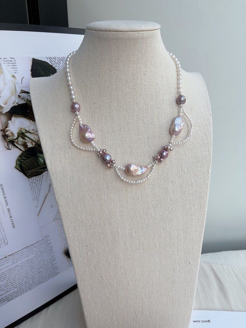 #PN990 [Floral Series] Freshwater Pearl Necklace | Fairy Purple | Lustrous Fishtail Baroque Pearl | Lace Design | Ultimate Elegance| Natural Flaws | 45cm| You Know What You Want