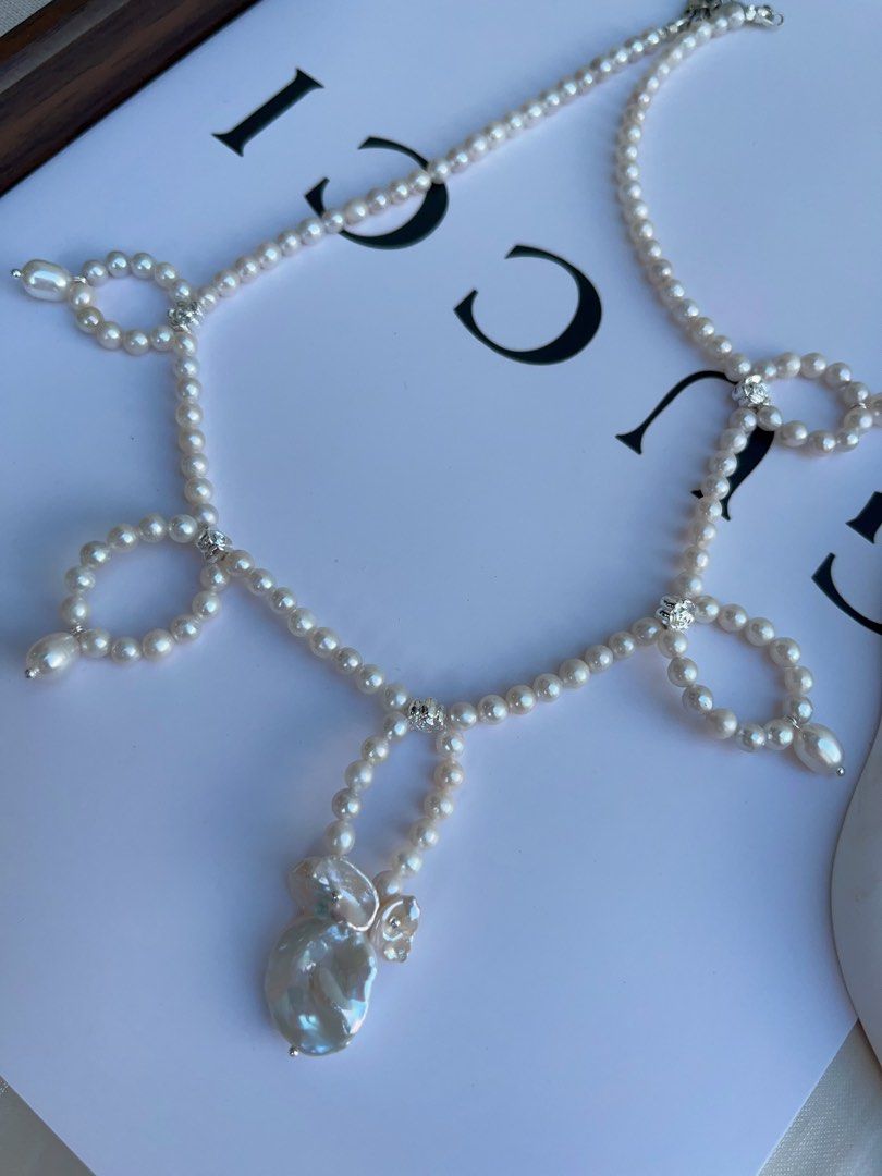 #PN991 [Floral Series] Freshwater Pearl Necklace | Princess On the Run| Braided | Lustrous Fishtail Baroque | Flower Ring Like|42+5cm| Delicacy & Elegance | Know Yourself Better