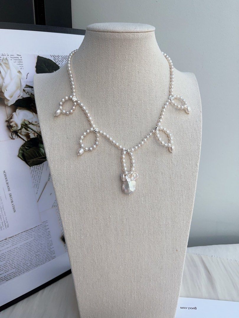 #PN991 [Floral Series] Freshwater Pearl Necklace | Princess On the Run| Braided | Lustrous Fishtail Baroque | Flower Ring Like|42+5cm| Delicacy & Elegance | Know Yourself Better