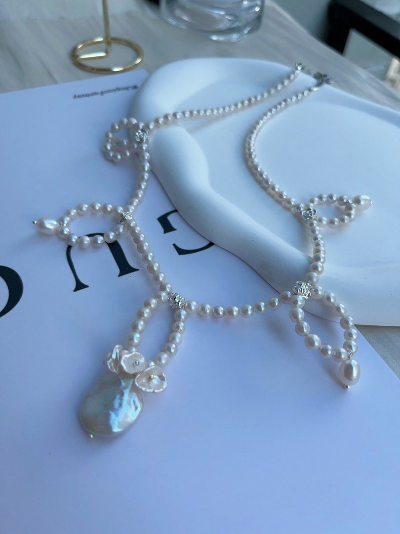 #PN991 [Floral Series] Freshwater Pearl Necklace | Princess On the Run| Braided | Lustrous Fishtail Baroque | Flower Ring Like|42+5cm| Delicacy & Elegance | Know Yourself Better