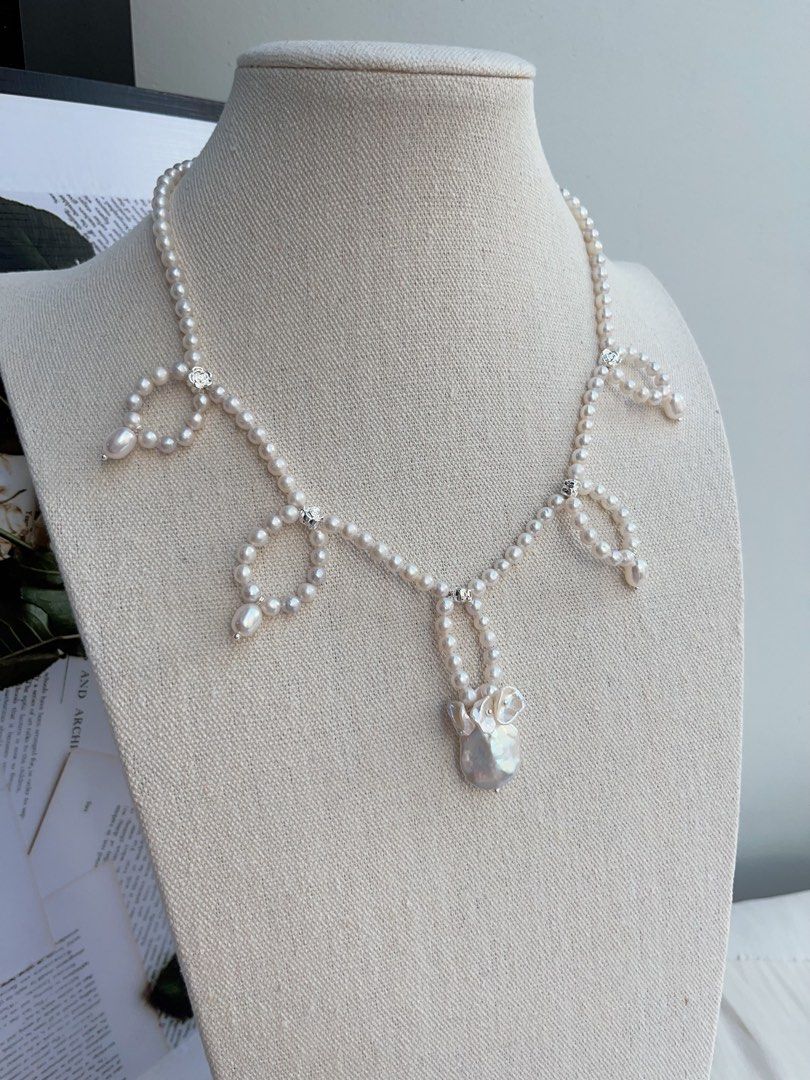 #PN991 [Floral Series] Freshwater Pearl Necklace | Princess On the Run| Braided | Lustrous Fishtail Baroque | Flower Ring Like|42+5cm| Delicacy & Elegance | Know Yourself Better