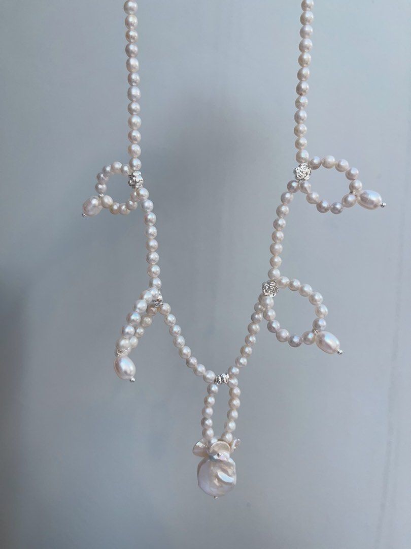 #PN991 [Floral Series] Freshwater Pearl Necklace | Princess On the Run| Braided | Lustrous Fishtail Baroque | Flower Ring Like|42+5cm| Delicacy & Elegance | Know Yourself Better