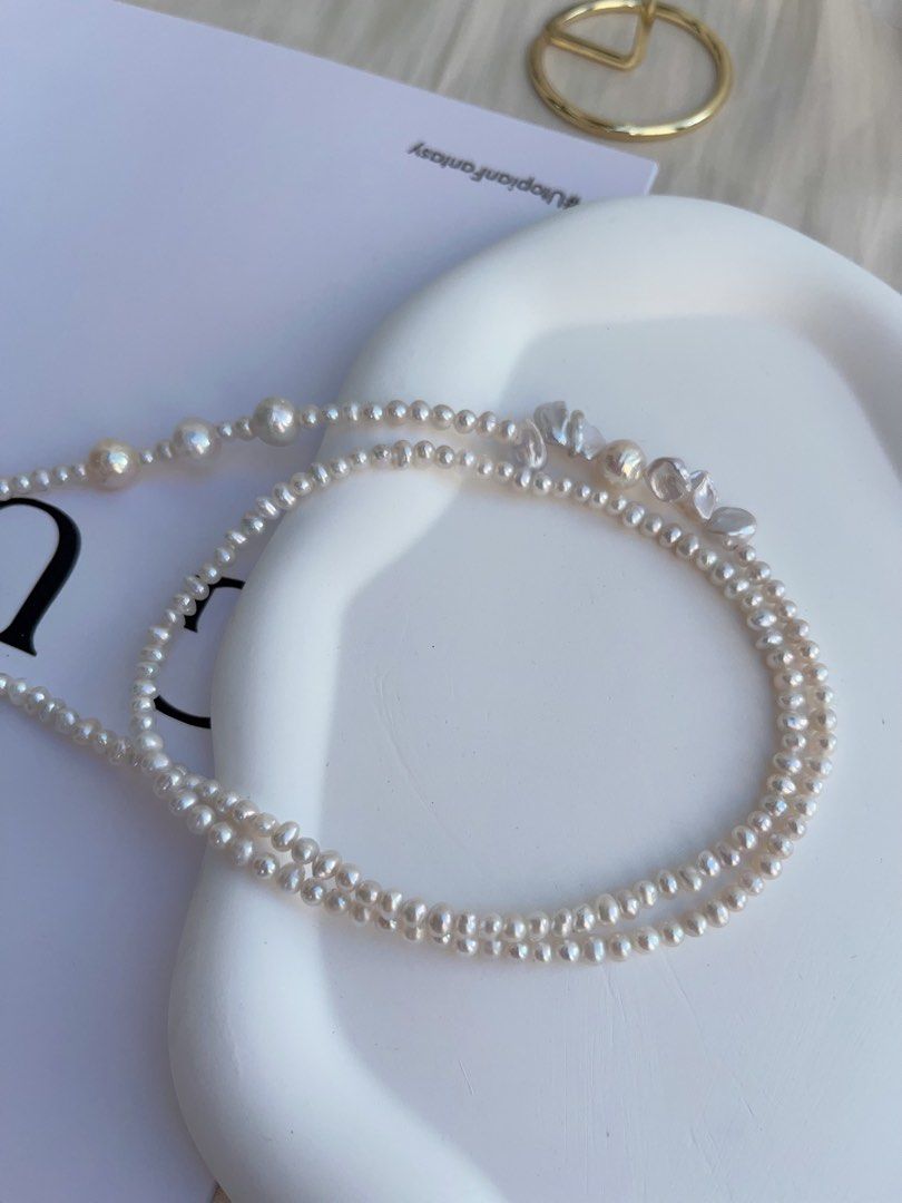 #PN992 Freshwater Pearl Necklace | 78cm Long Sweater Necklace | Flower Ring Design | Silver-stone Pearl| Fishtail Baroque | Lustrous | Multi Wearing | Unwrap Your Signature Sparkle