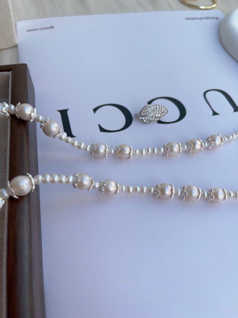 #PN994 Freshwater Pearl Necklace | Long Sweater Necklace 78cm| White Fishtail Baroque | Excellent Lustre | Wear at All Length| Silver Leaf 🍃 Clasp| Your Shine, Your Statement
