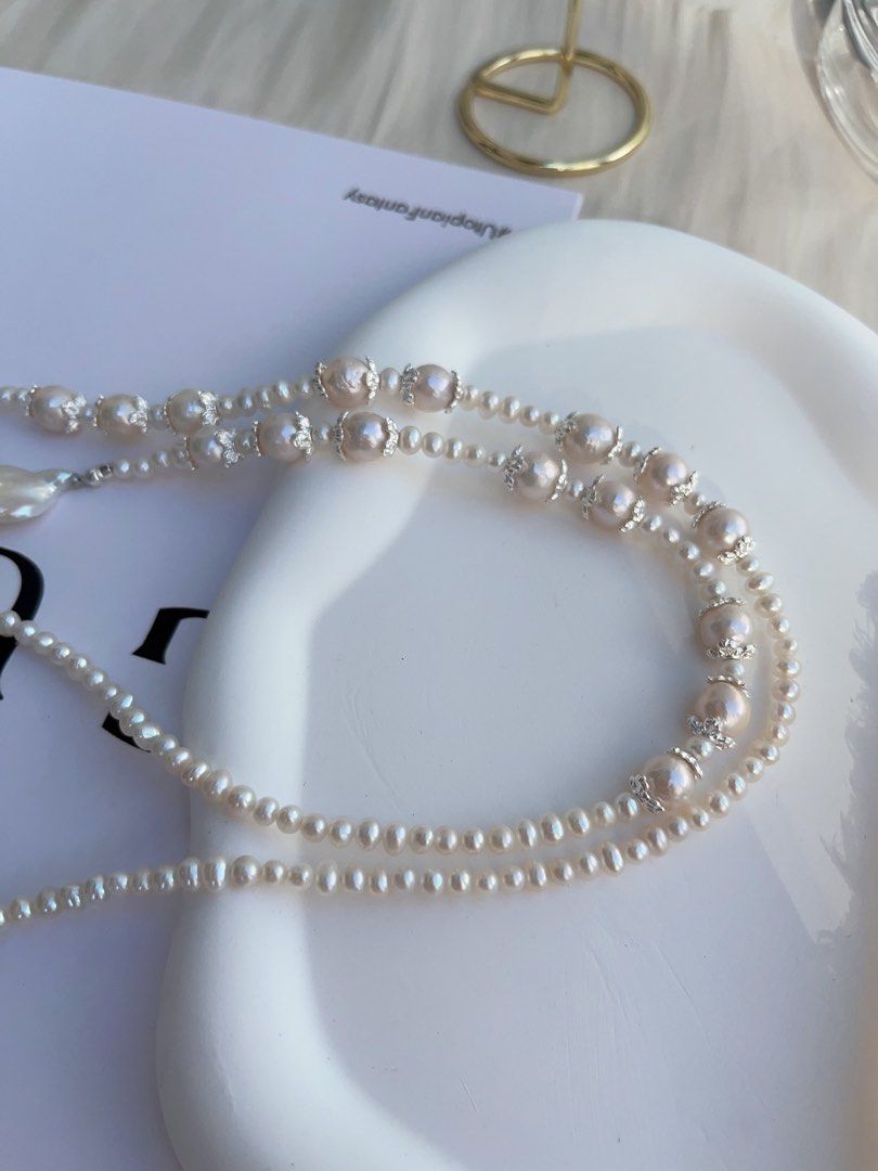 #PN994 Freshwater Pearl Necklace | Long Sweater Necklace 78cm| White Fishtail Baroque | Excellent Lustre | Wear at All Length| Silver Leaf 🍃 Clasp| Your Shine, Your Statement