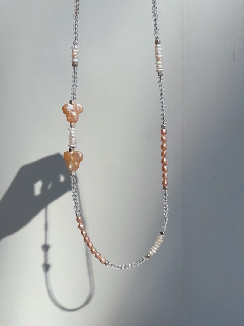 #PN997 Freshwater Pearl Necklace | Mickey Mouse Baroque | Mini Clear Quartz Faceted | Rice Pearl | Baby Chips Baroque Pearl | Small Piece, Big Impact