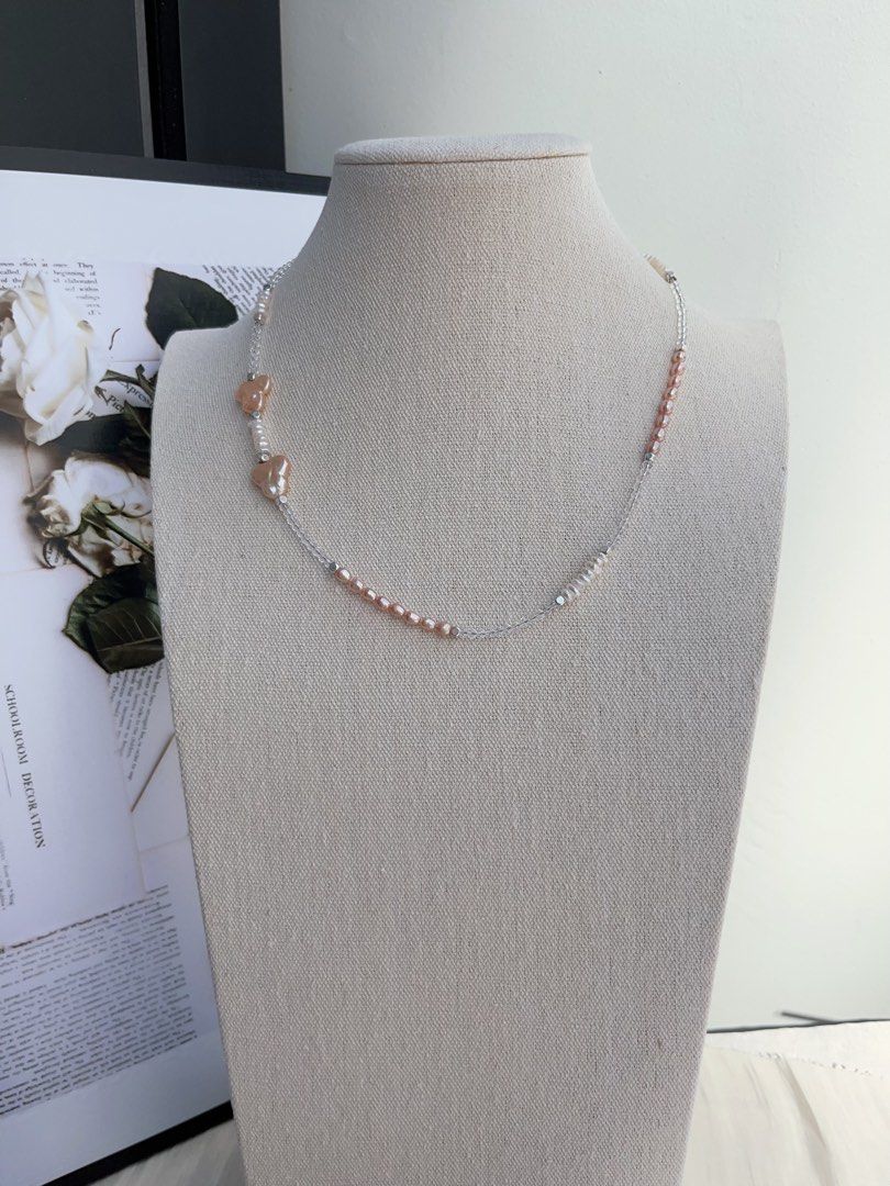 #PN997 Freshwater Pearl Necklace | Mickey Mouse Baroque | Mini Clear Quartz Faceted | Rice Pearl | Baby Chips Baroque Pearl | Small Piece, Big Impact