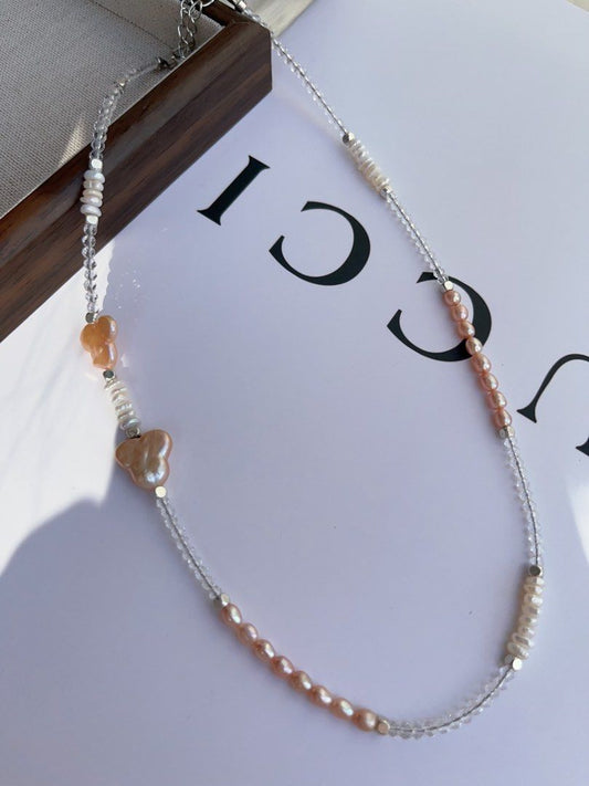 #PN997 Freshwater Pearl Necklace | Mickey Mouse Baroque | Mini Clear Quartz Faceted | Rice Pearl | Baby Chips Baroque Pearl | Small Piece, Big Impact