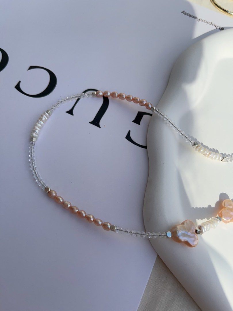 #PN997 Freshwater Pearl Necklace | Mickey Mouse Baroque | Mini Clear Quartz Faceted | Rice Pearl | Baby Chips Baroque Pearl | Small Piece, Big Impact