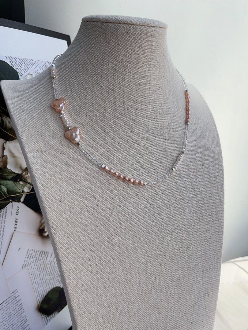 #PN997 Freshwater Pearl Necklace | Mickey Mouse Baroque | Mini Clear Quartz Faceted | Rice Pearl | Baby Chips Baroque Pearl | Small Piece, Big Impact