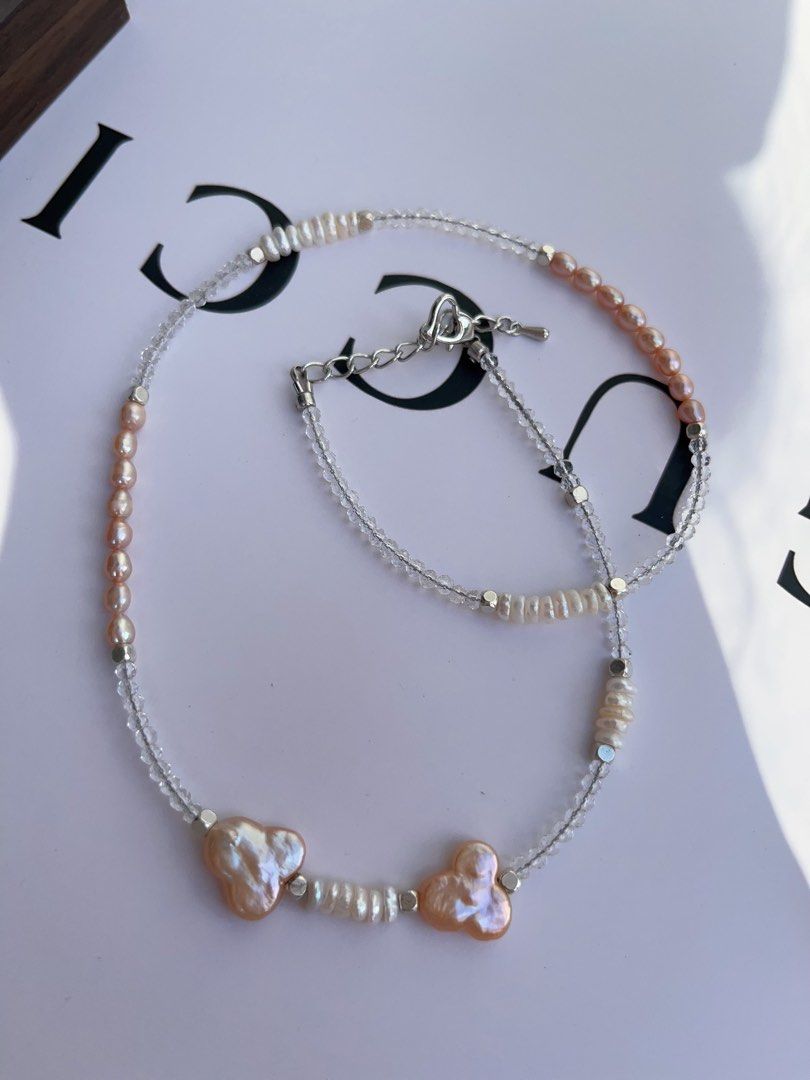 #PN997 Freshwater Pearl Necklace | Mickey Mouse Baroque | Mini Clear Quartz Faceted | Rice Pearl | Baby Chips Baroque Pearl | Small Piece, Big Impact