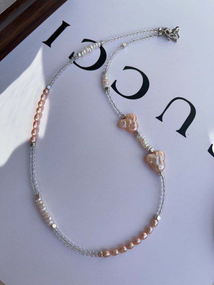 #PN997 Freshwater Pearl Necklace | Mickey Mouse Baroque | Mini Clear Quartz Faceted | Rice Pearl | Baby Chips Baroque Pearl | Small Piece, Big Impact