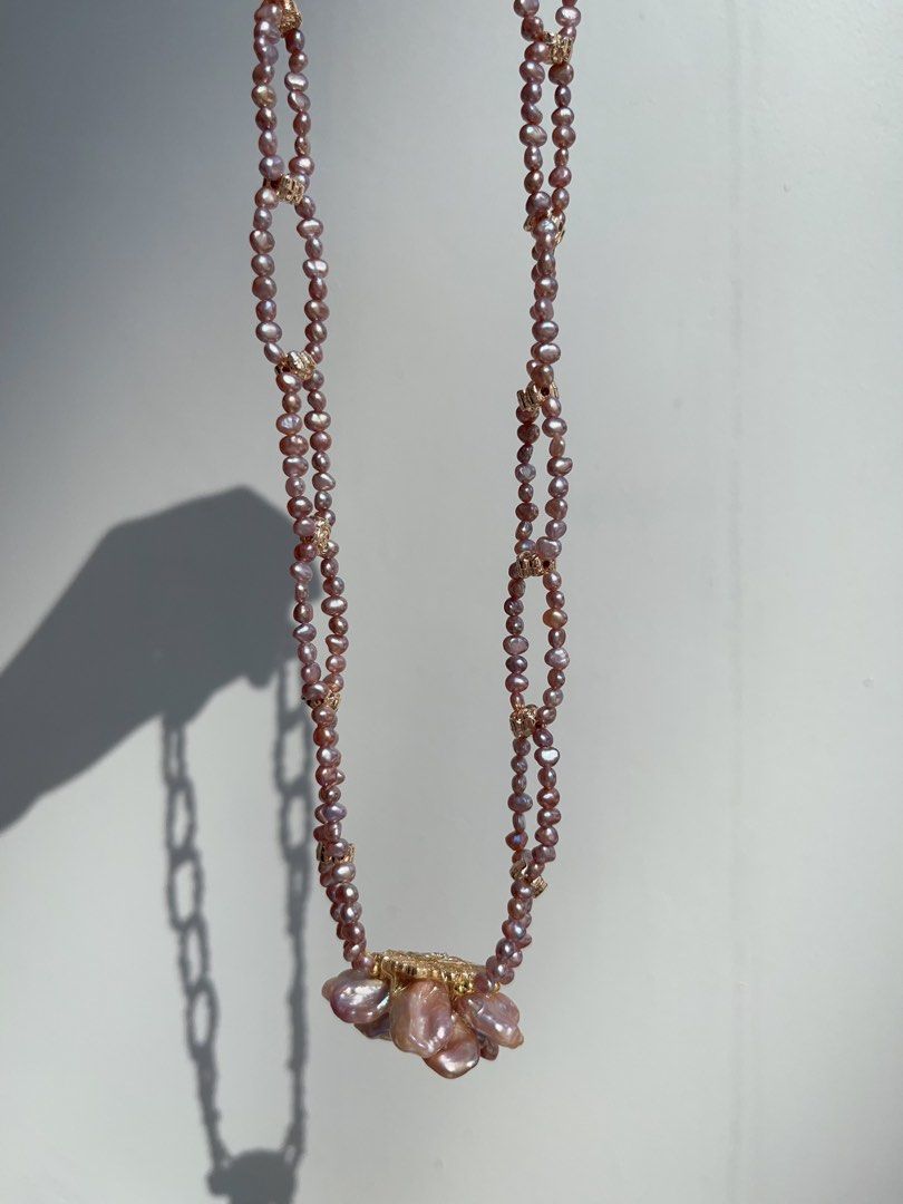 #PN998 Freshwater Pearl Necklace | Circle Connected Braided | Purple Pearl Stone| Big Flower 🌺 | 48cm| Lustrous | Jewelry that Loves You Back