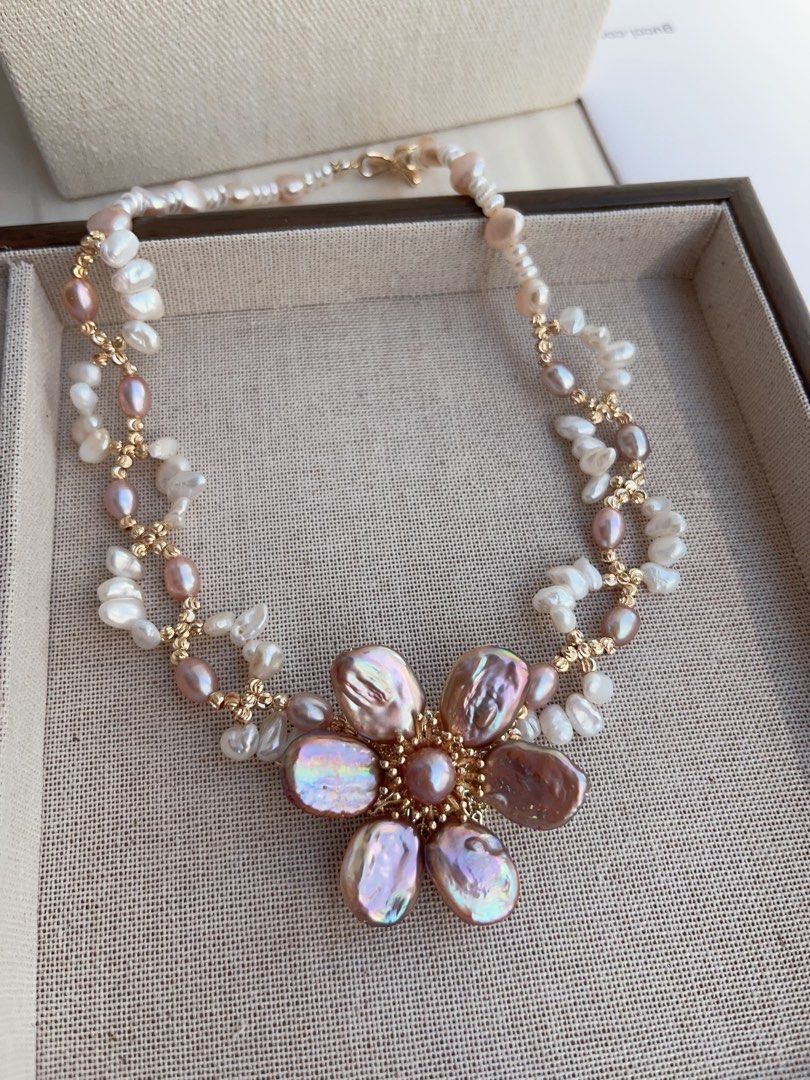 #PN999 Freshwater Pearl Necklace | Swaying & Braided| 40cm| 2-layer| Metallic Purple Lustre | Flower 🌺 | From Subtle to Stunning