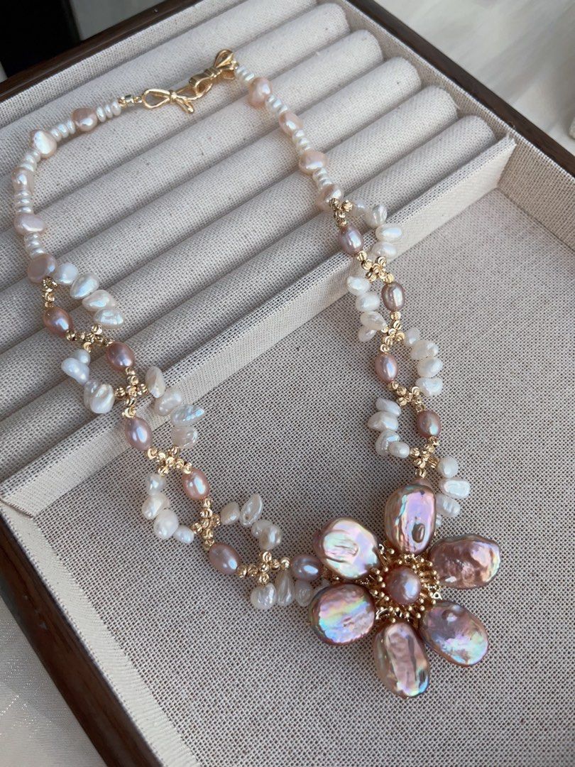 #PN999 Freshwater Pearl Necklace | Swaying & Braided| 40cm| 2-layer| Metallic Purple Lustre | Flower 🌺 | From Subtle to Stunning