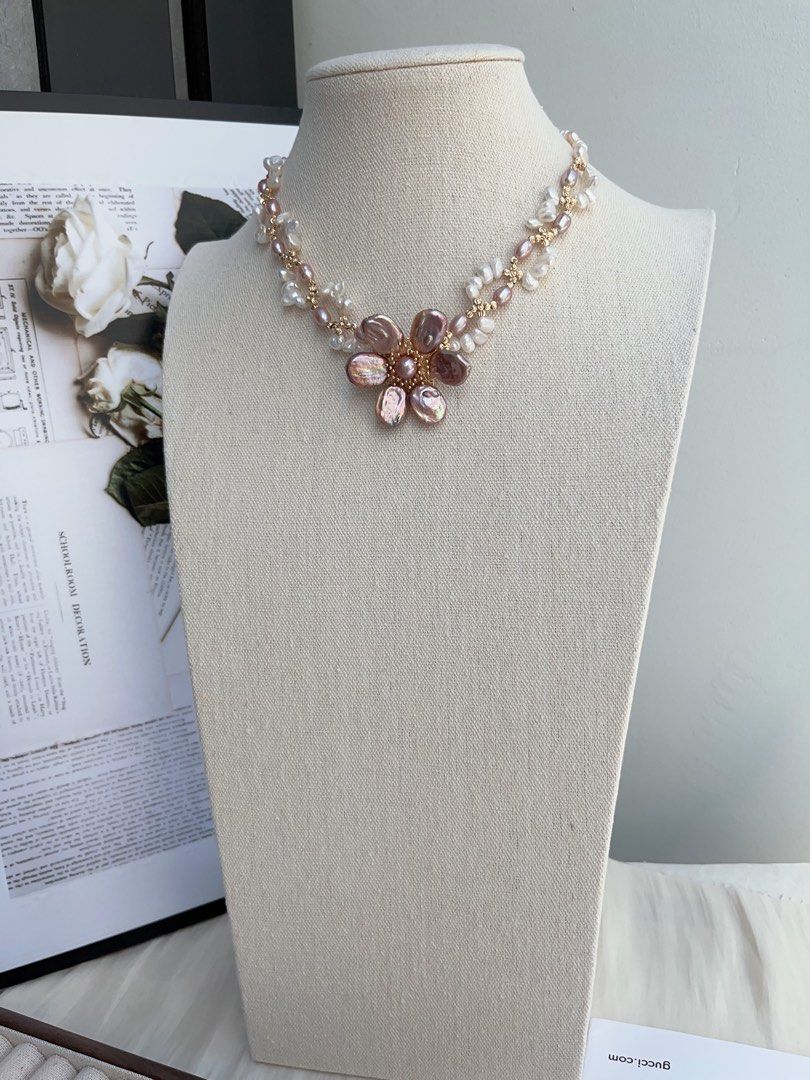 #PN999 Freshwater Pearl Necklace | Swaying & Braided| 40cm| 2-layer| Metallic Purple Lustre | Flower 🌺 | From Subtle to Stunning