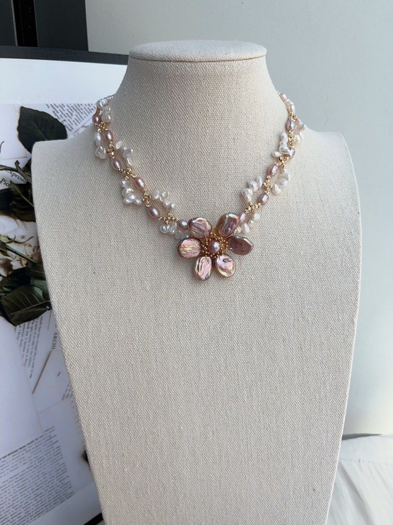 #PN999 Freshwater Pearl Necklace | Swaying & Braided| 40cm| 2-layer| Metallic Purple Lustre | Flower 🌺 | From Subtle to Stunning