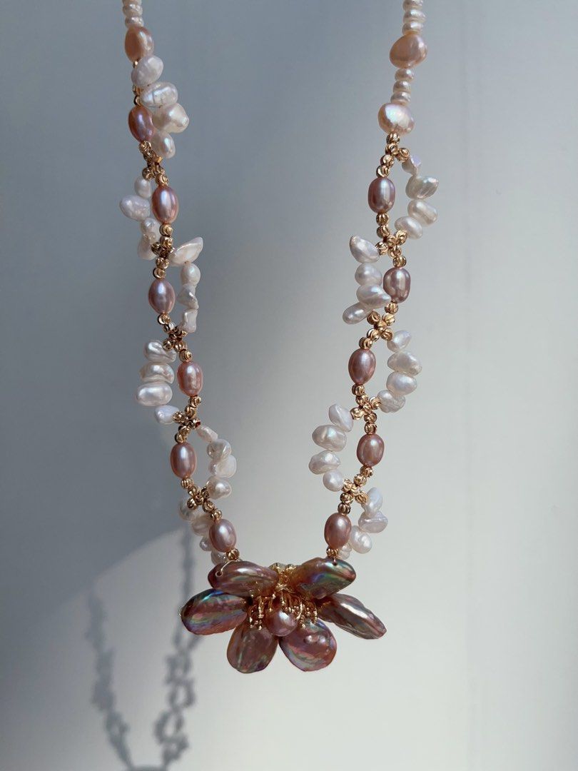 #PN999 Freshwater Pearl Necklace | Swaying & Braided| 40cm| 2-layer| Metallic Purple Lustre | Flower 🌺 | From Subtle to Stunning