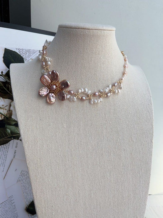 #PN999 Freshwater Pearl Necklace | Swaying & Braided| 40cm| 2-layer| Metallic Purple Lustre | Flower 🌺 | From Subtle to Stunning