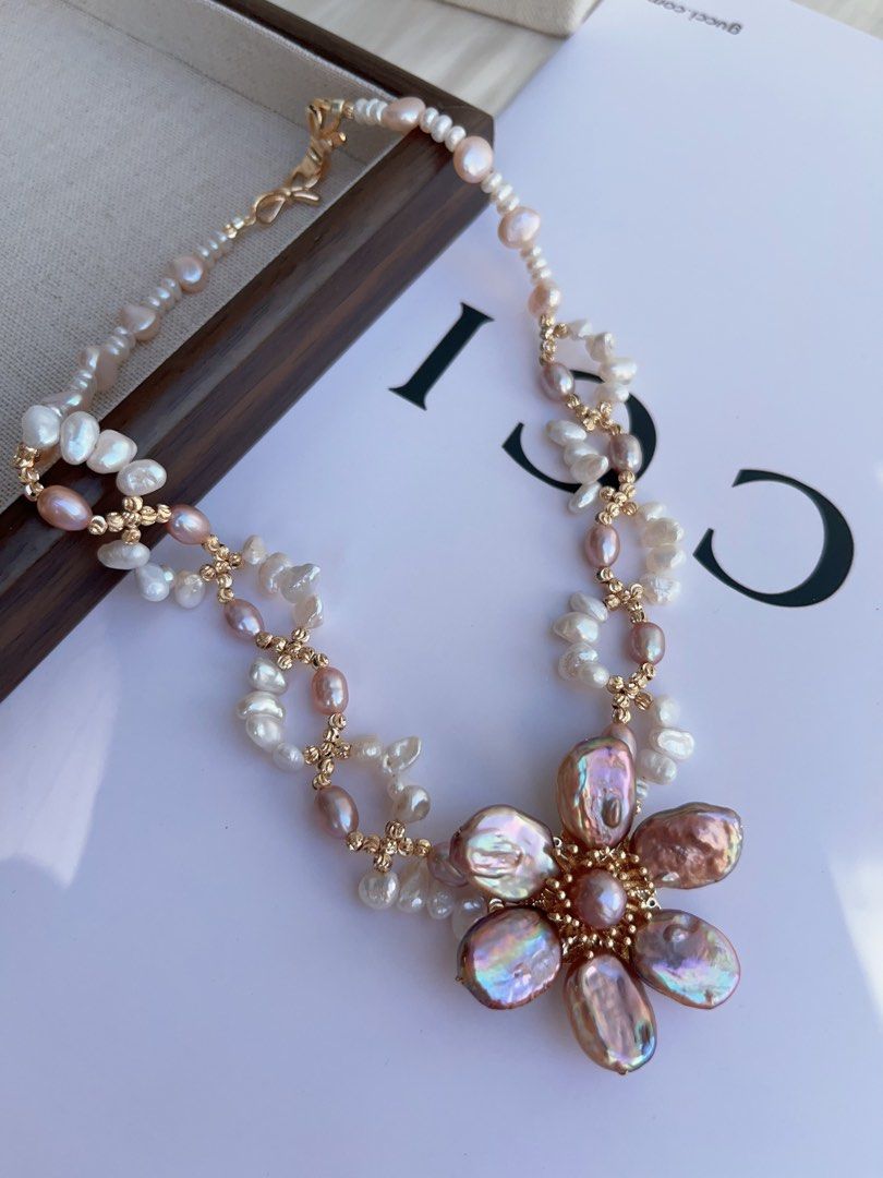 #PN999 Freshwater Pearl Necklace | Swaying & Braided| 40cm| 2-layer| Metallic Purple Lustre | Flower 🌺 | From Subtle to Stunning