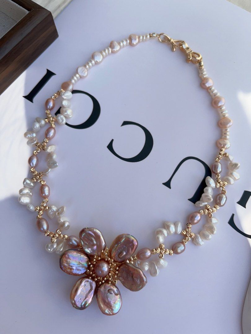 #PN999 Freshwater Pearl Necklace | Swaying & Braided| 40cm| 2-layer| Metallic Purple Lustre | Flower 🌺 | From Subtle to Stunning