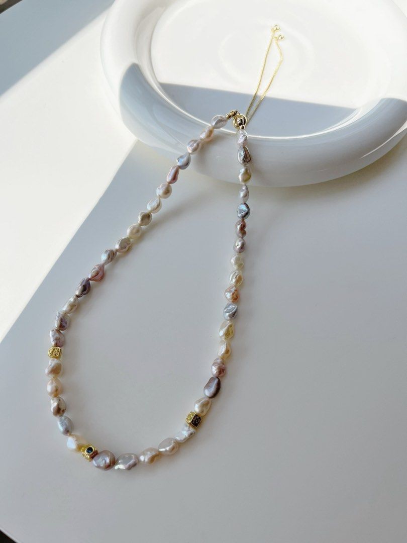 #PN527 Popular “Ancient Silver” Shaped Pearl|Freshwater Pearl Necklace |Adjustable Length