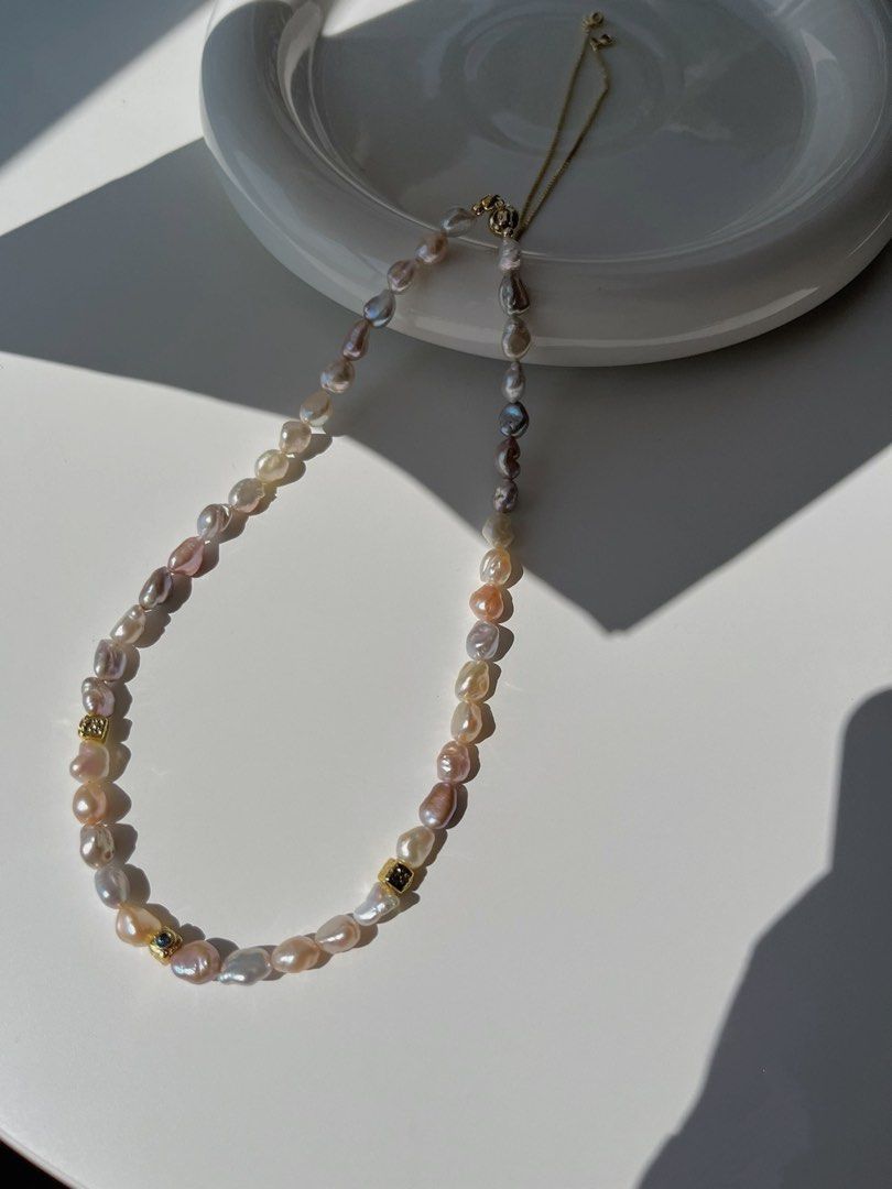 #PN527 Popular “Ancient Silver” Shaped Pearl|Freshwater Pearl Necklace |Adjustable Length