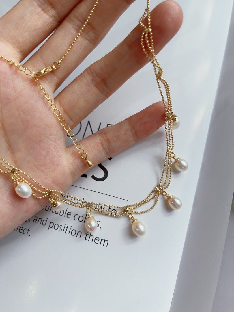 #PN602 Princess’s Jewellery |Handmade|Freshwater Pearl Necklace |Seven Dripping Rice Pearls|Excellent Lustre|Best Seller