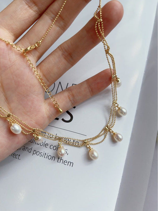 #PN602 Princess’s Jewellery |Handmade|Freshwater Pearl Necklace |Seven Dripping Rice Pearls|Excellent Lustre|Best Seller