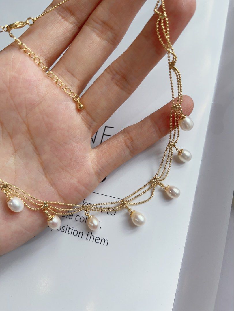 #PN602 Princess’s Jewellery |Handmade|Freshwater Pearl Necklace |Seven Dripping Rice Pearls|Excellent Lustre|Best Seller