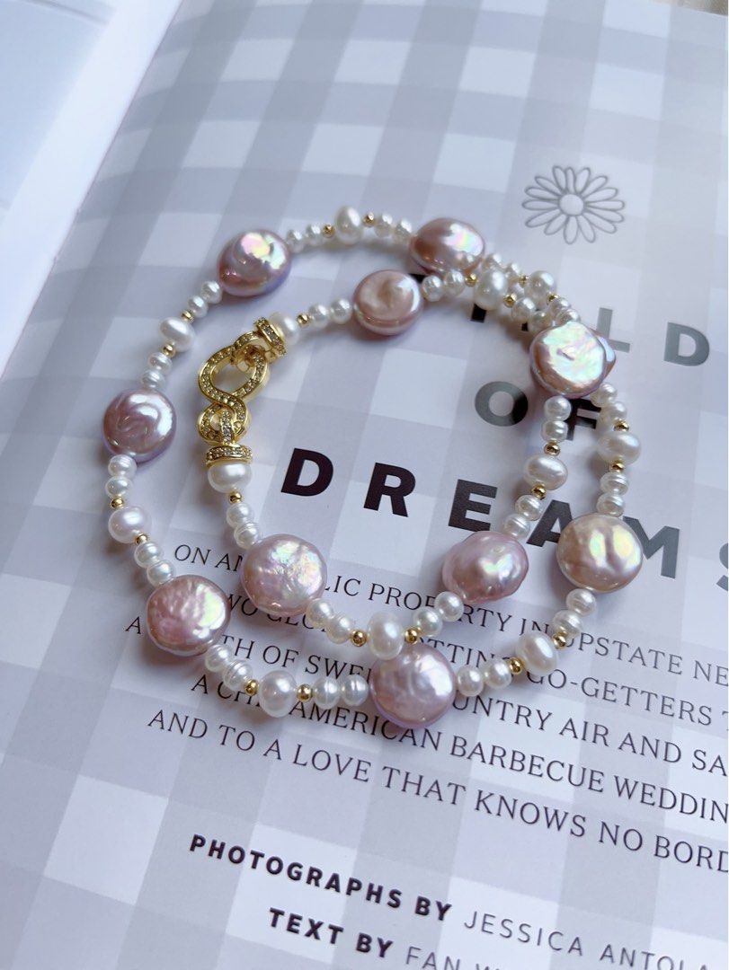 #PN523 Purple Coins| Freshwater Pearl Necklace |”8” Zircon Clasp|Coin Pearls |White Baby Baroque Pearl |Lustrous|Natural Growth Lines|Beautiful Light Purple