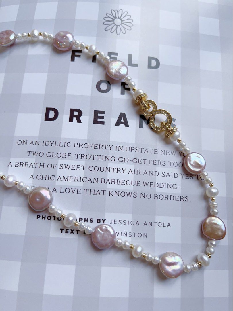 #PN523 Purple Coins| Freshwater Pearl Necklace |”8” Zircon Clasp|Coin Pearls |White Baby Baroque Pearl |Lustrous|Natural Growth Lines|Beautiful Light Purple