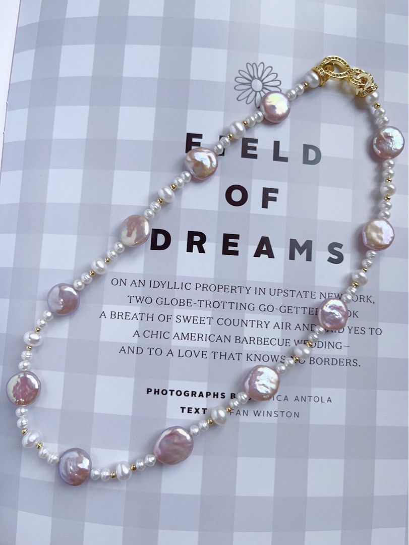 #PN523 Purple Coins| Freshwater Pearl Necklace |”8” Zircon Clasp|Coin Pearls |White Baby Baroque Pearl |Lustrous|Natural Growth Lines|Beautiful Light Purple