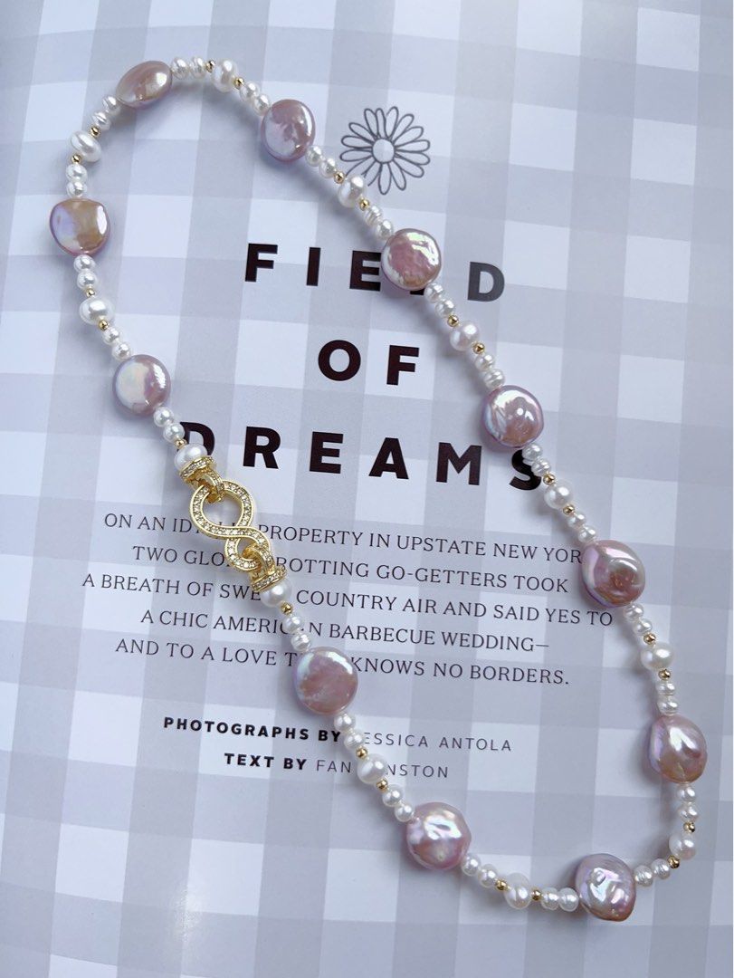 #PN523 Purple Coins| Freshwater Pearl Necklace |”8” Zircon Clasp|Coin Pearls |White Baby Baroque Pearl |Lustrous|Natural Growth Lines|Beautiful Light Purple