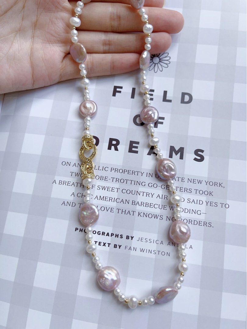 #PN523 Purple Coins| Freshwater Pearl Necklace |”8” Zircon Clasp|Coin Pearls |White Baby Baroque Pearl |Lustrous|Natural Growth Lines|Beautiful Light Purple
