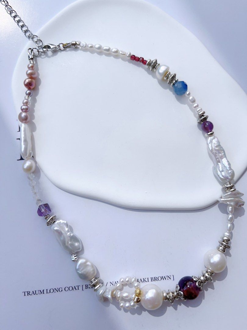 #PN588 [Sale]Purple Elf| Freshwater Pearl Necklace |Lustrous Baroque Pearl |”Lute” Pearl |Purple Quartz