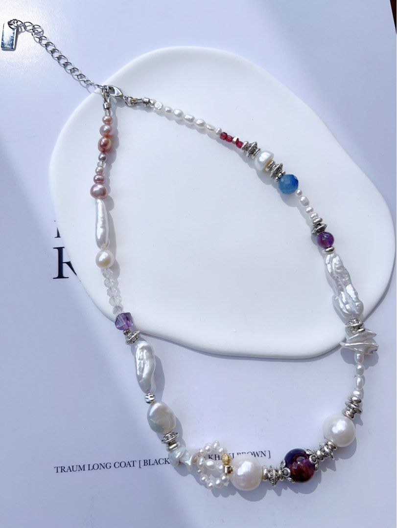#PN588 [Sale]Purple Elf| Freshwater Pearl Necklace |Lustrous Baroque Pearl |”Lute” Pearl |Purple Quartz